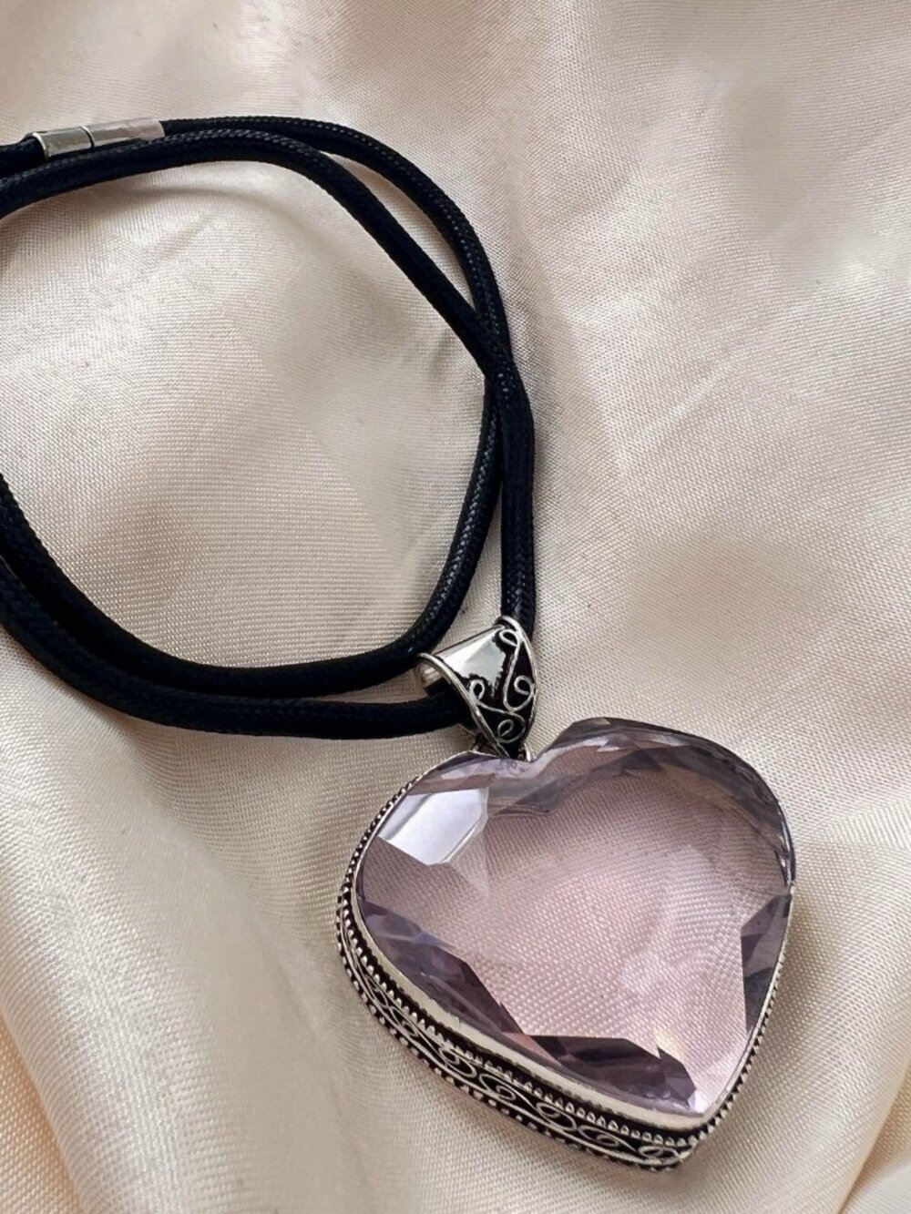 925 Sterling Silver Rose Topaz Heart Necklace Pendant Gemstone Womens Jewelry 2”